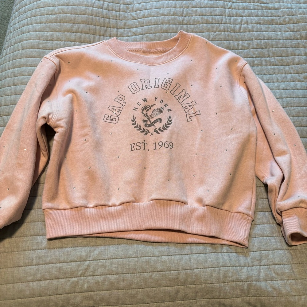 NWT Gap Light Pink Logo Sweatshirt w/ All Over Gem Detail